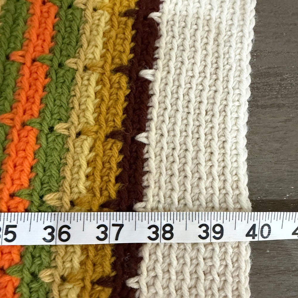 Handmade Crochet Afghan Throw Blanket MCM Boho Retro Striped Fringe Earthy 40x68 - Picture 6 of 7